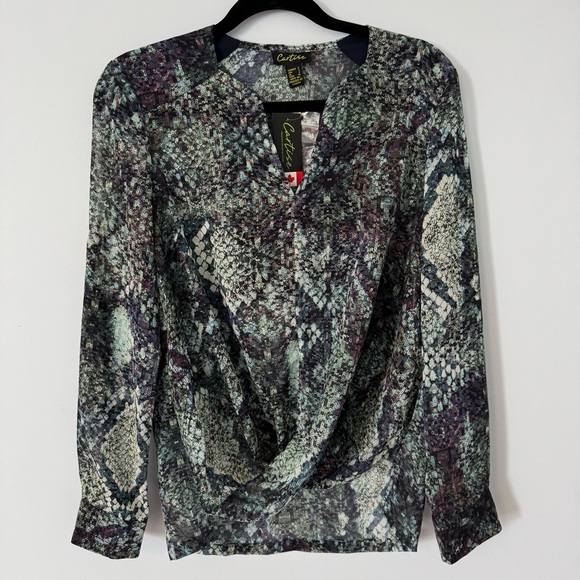 NWT Cartise Women's Print Blouse - Green and Purple Size 4 - Picture 1 of 8
